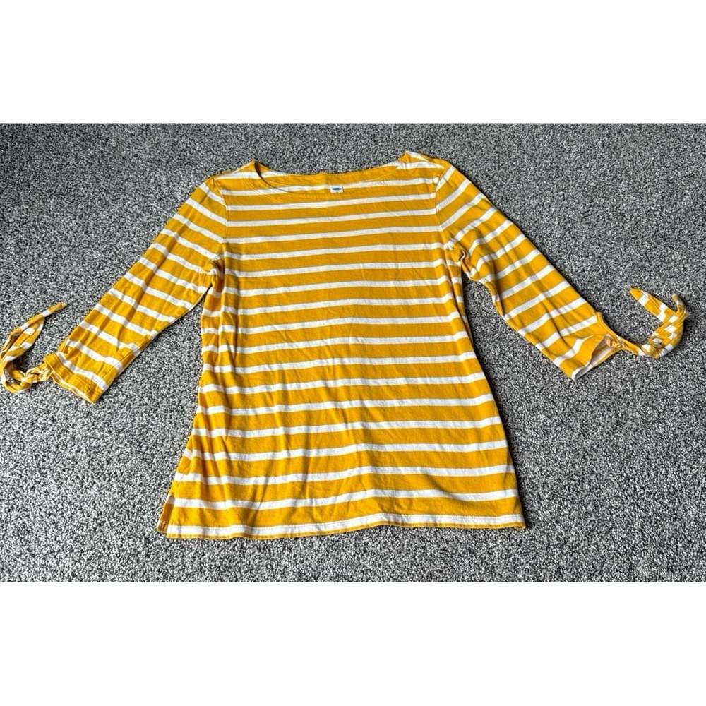 OLD NAVY RELAXED TIE-SLEEVE BOAT-NECK JERSEY TOP GOLD WHITE STRIPE SZ M